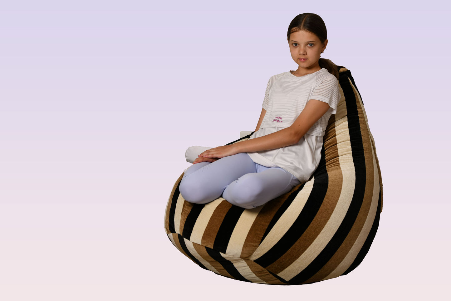 Filled Bean Bag Chair - Beige "brown stripe"