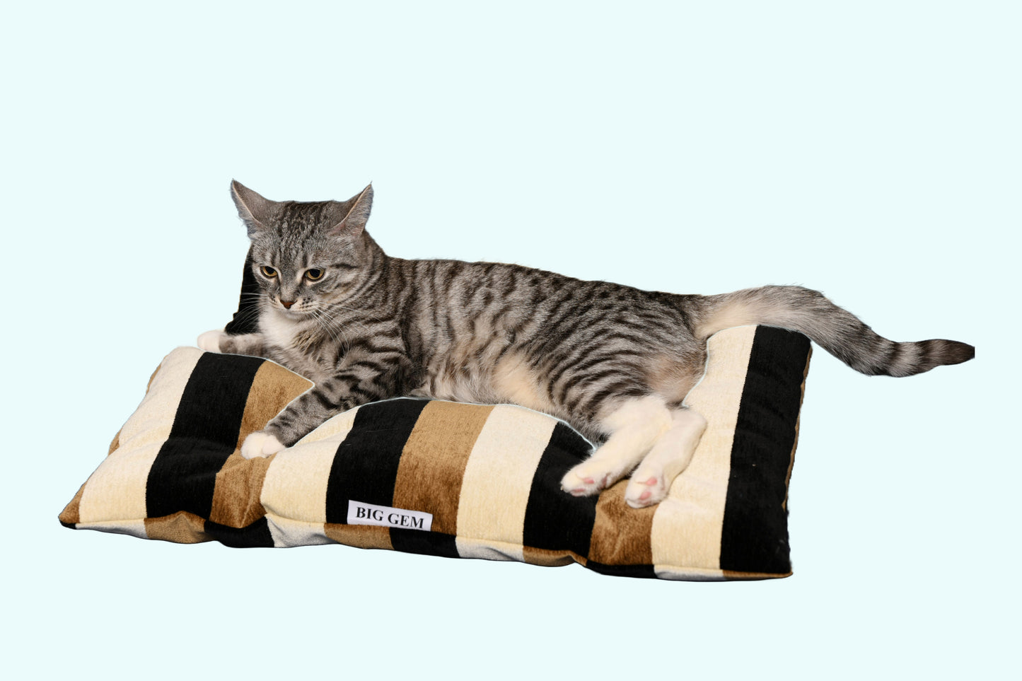 Warming Cat Bed - Beige "brown stripe"