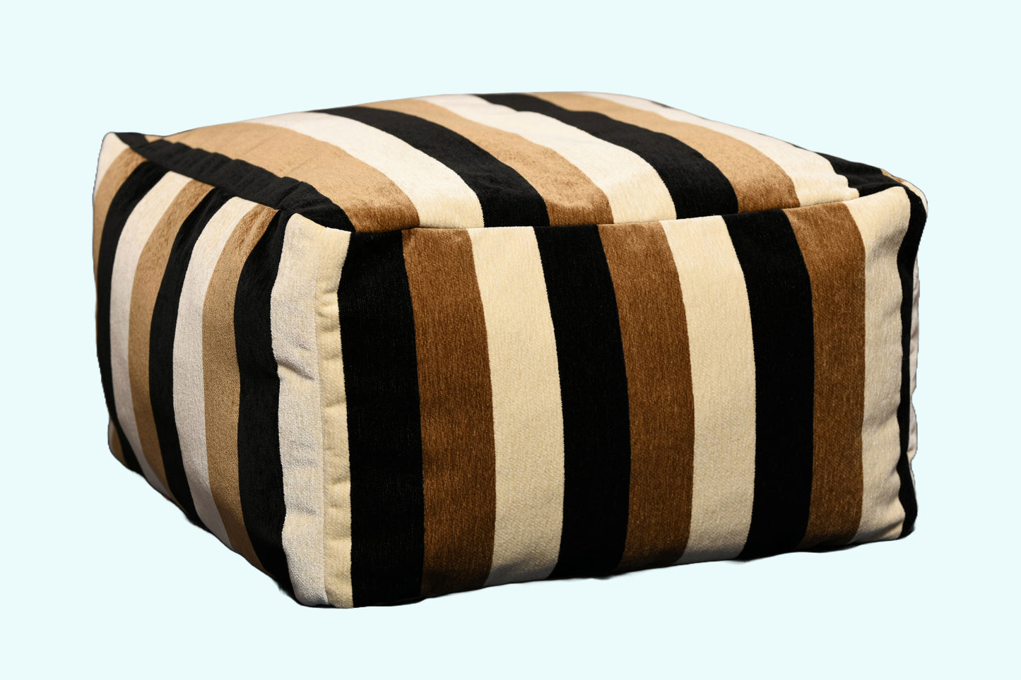 Indoor Outdoor Woven Square Pouf - Beige "brown stripe"