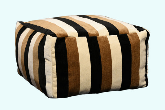 Indoor Outdoor Woven Square Pouf - Beige "brown stripe"