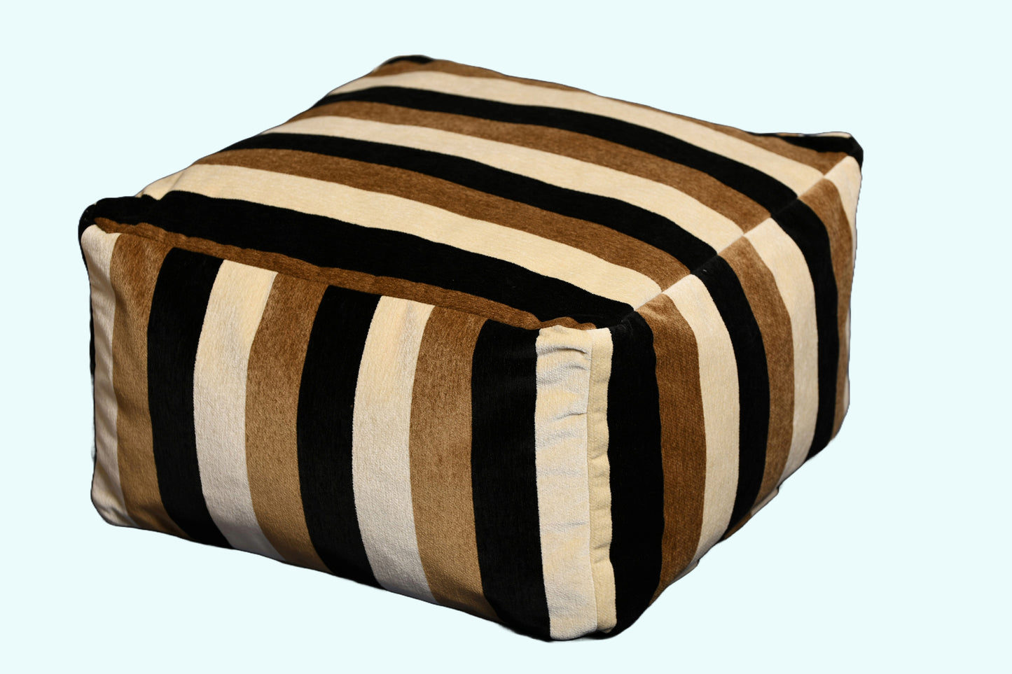 Indoor Outdoor Woven Square Pouf - Beige "brown stripe"