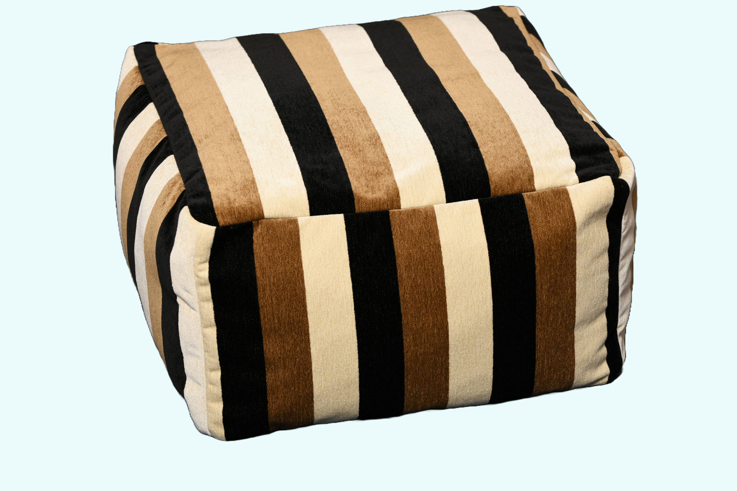 Indoor Outdoor Woven Square Pouf - Beige "brown stripe"
